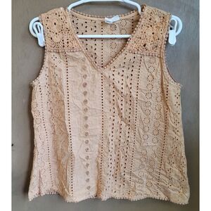 Joie Small Eyelet Embroidered‎ Peach Colored Top Sleeveless